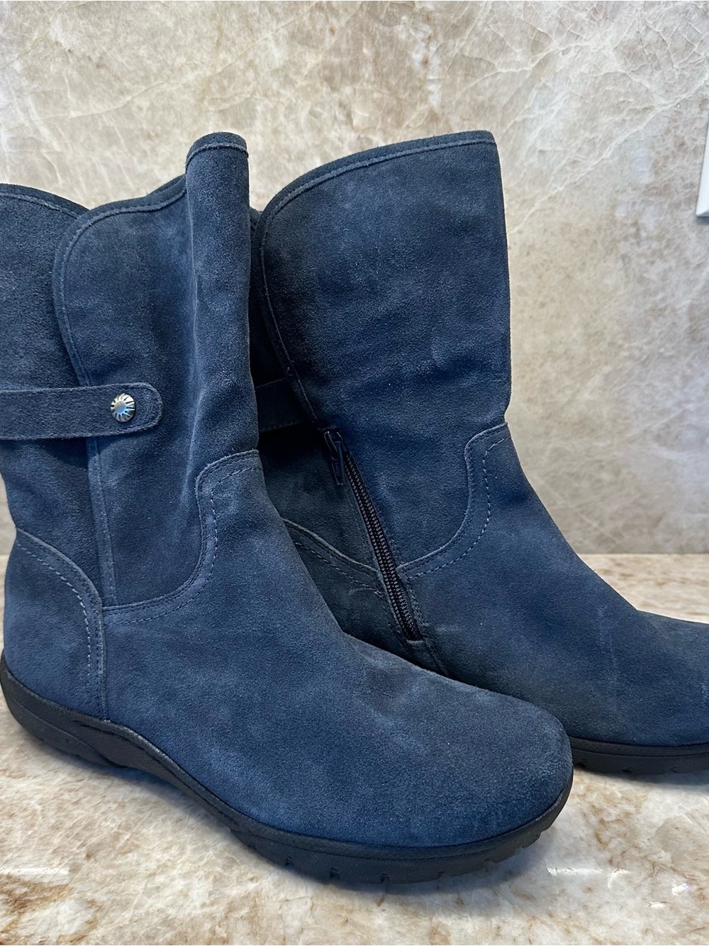 G.H. Bass & Co. Navy Suede Mid-Calf Zip Booties